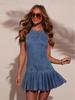 Women's Round Neck Sleeveless Distressed Denim Dress