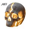 Industrial Table Decor Cracked Skull Garden Solar Light, Resin LED Statue Spooky Artistic Craft Ornament, Halloween Gothic Decoration for Haunted
