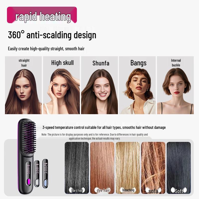 MEN WOO Wireless Negative Ion Hair Straightening Comb