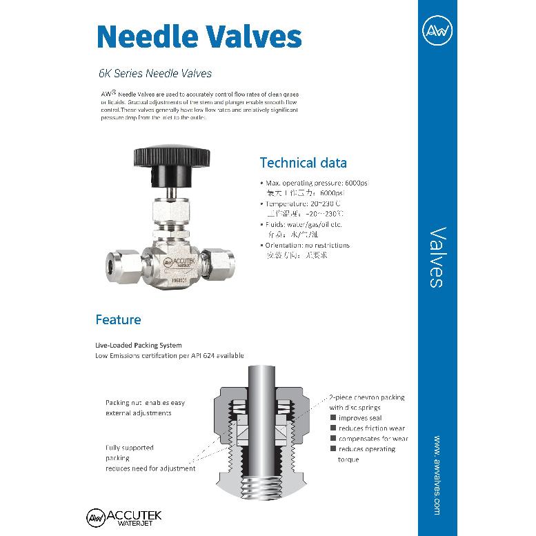 AW® 316 Edelstahl Integral-Hauben-Nadelventile Rohrverschraubung Hochdruck (6000Psi) Gerades Muster Regelventilspindel