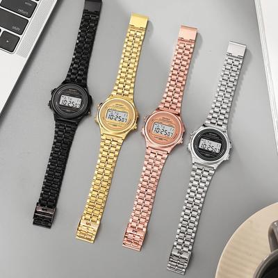 Women Casual LED Electronic Watch Retro Stainless Steel Men Women Unisex LED Digital Watch Multifunction Waterproof Wristwatch