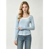 Womens Mock Two-Piece U-Neck Ribbed Knit Top Soft Viscose Long Sleeve Slim Fit Layering Base Shirt Fall