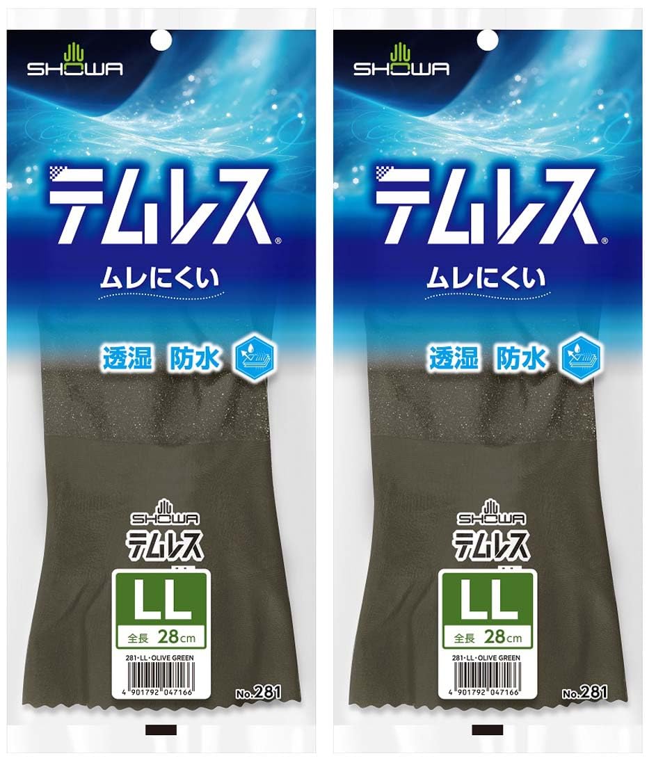 Перчатки Showa Temres Дышащие Водонепроницаемые Рабочие LL Оливковый 1 Пара x 2 и 281 Перчатки, Размер, Зеленый, Упаковка, Легкие, Мягкие, Влагостойкие, №