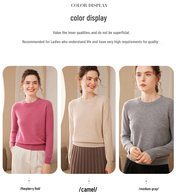 Women's Plus Size Cashmere Sweater - Round Neck, Loose-Fit, Knitted Pullover for Autumn and Winter