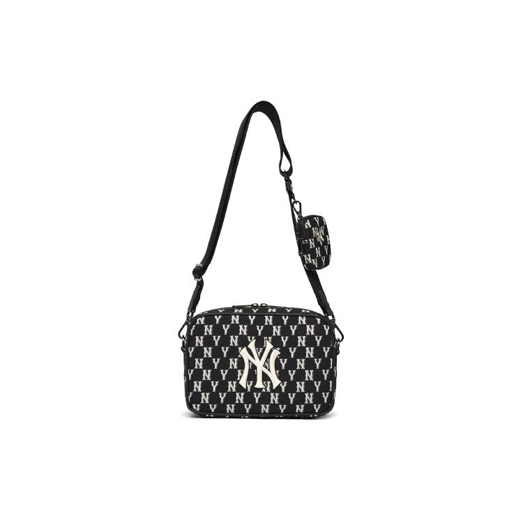 MLB Monogram Series NY Yankees Vintage Floral Print Letter Logo Polyester Camera Bag Crossbody Shoulder Bag Unisex Bags Black 3ACRM012N-50BKS
