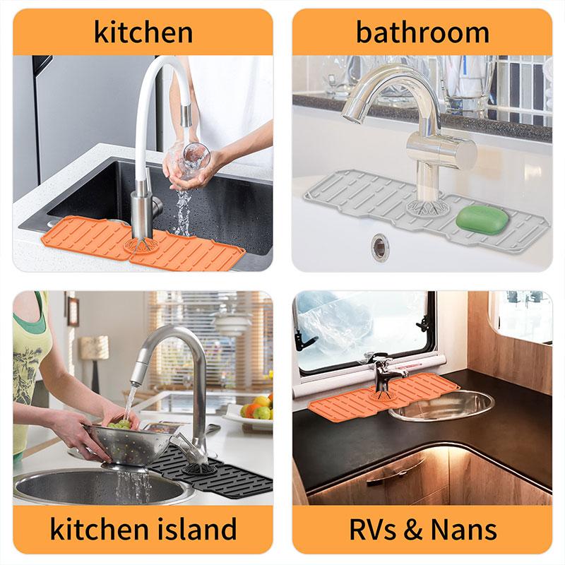Faucet Sink Splash Catcher Washable Silicone Backsplash Guard Drying Mat Faucet Drip Kitchen Bathroom Counter Sink Splash Guard