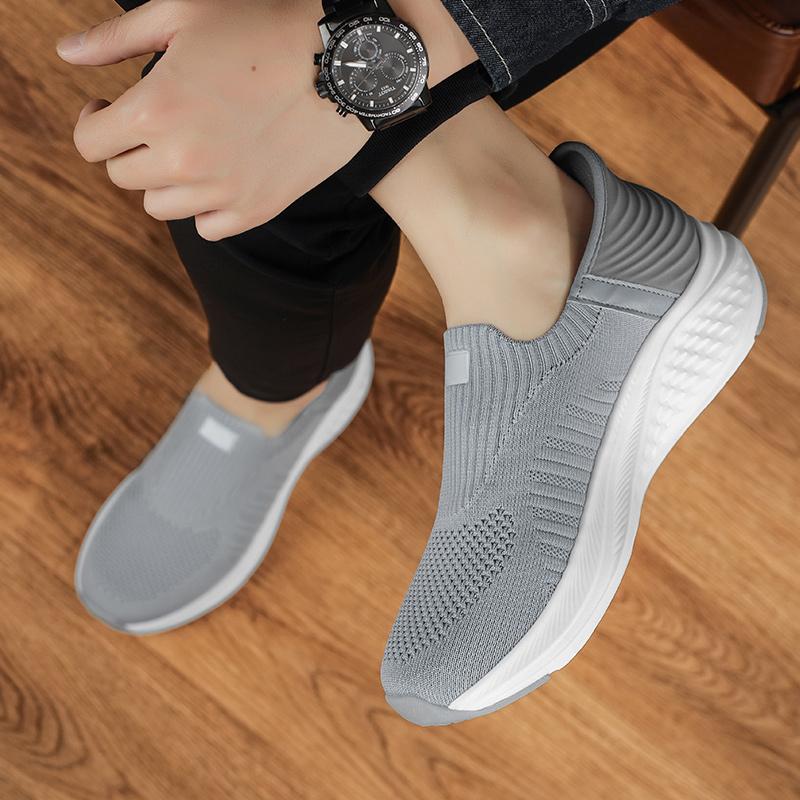 Men's shoes  new work sports leisure net shoes breathable thick soles with a slip-on flying knitting socks shoes