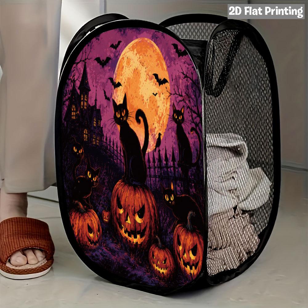 1Pcs Halloween Series 3 Pop-Up Laundry Hamper Expandable Mesh Hamper Basket for Room Bedroom Bathroom Organization Contemporary Storage