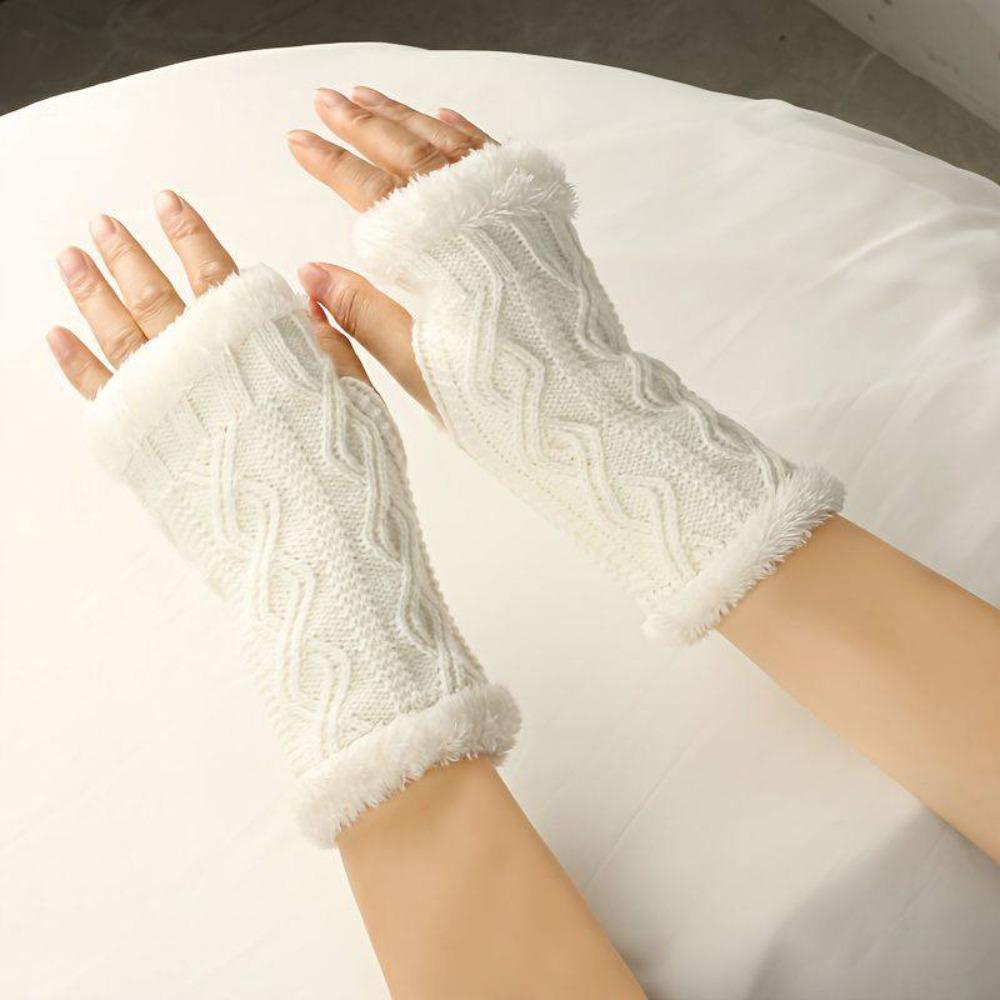 Women's Short Sleeve Winter Fluffy Gloves Soft Warm Half-Finger Knitted Elastic Sleeve Covers  for Cold Weather Fingerless Glove
