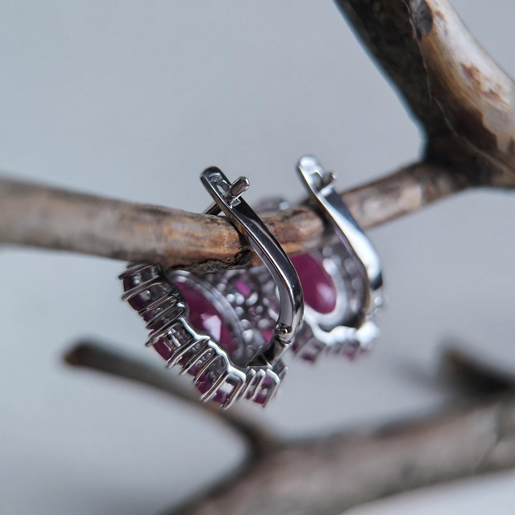 Серебряные серьги с натуральным рубином 14.72ct, фианитами (2205265)