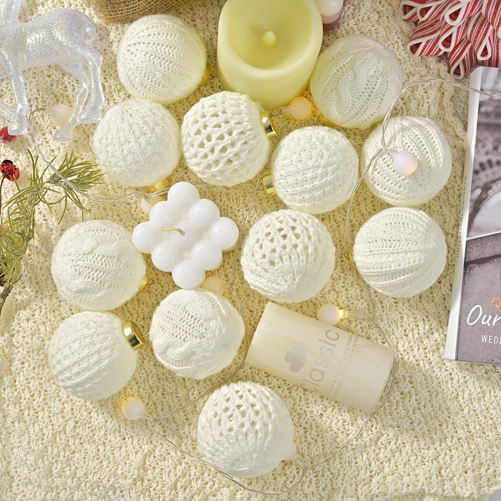 Knitted Pattern Decorative Hanging Ornaments Set of 10 Spherical Design for Seasonal Tree and Home Decoration