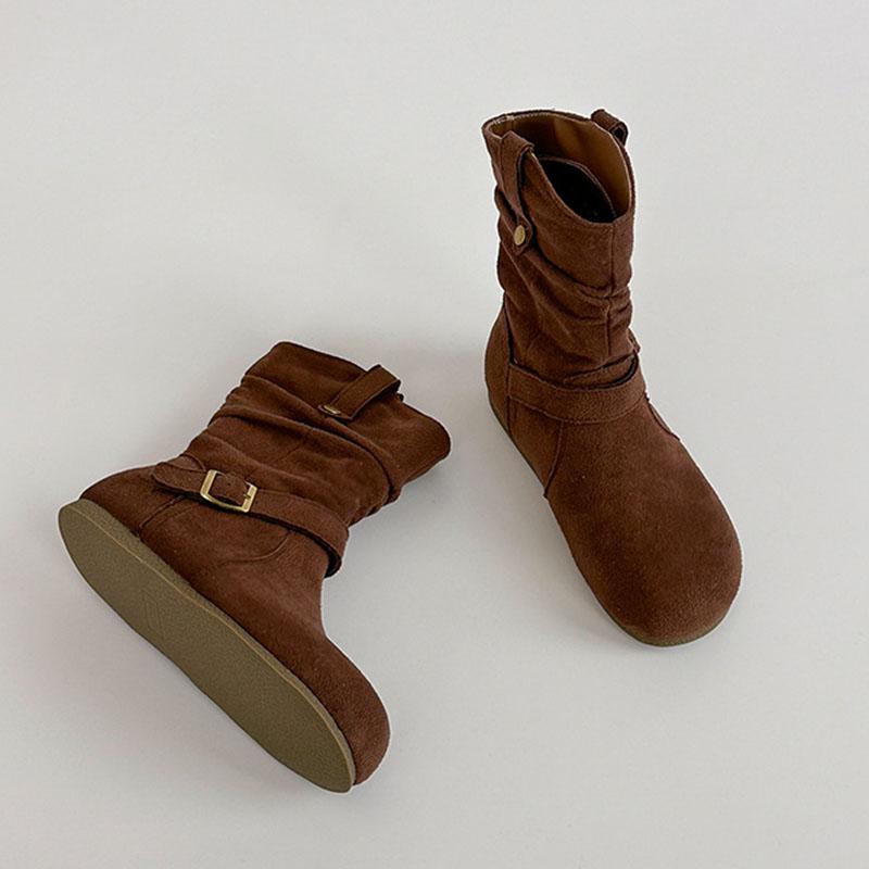 

Модные Ретро Замшевые Сапоги в Западном Стиле с Пряжкой Модные Повседневные Женские Ботильоны на Плоской Подошве Слипоны Однотонные Короткие Ботильоны Весна Осень Женская Обувь 35 коричневый