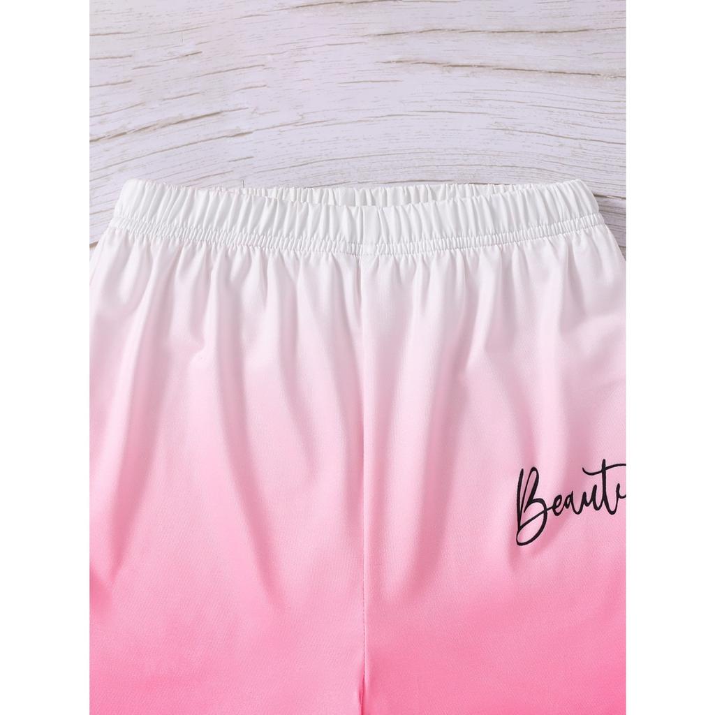 Best-Selling New Style Girls Boys, Simple Fashionable Gradient Letter Printed Shorts Set, Casual Holiday