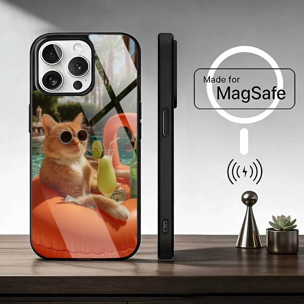 Funny Animal C-Cat Phone Case For iPhone17,16,15,14,13,12,11 Plus,Pro Magnetic with Magsafe Wireless Charging