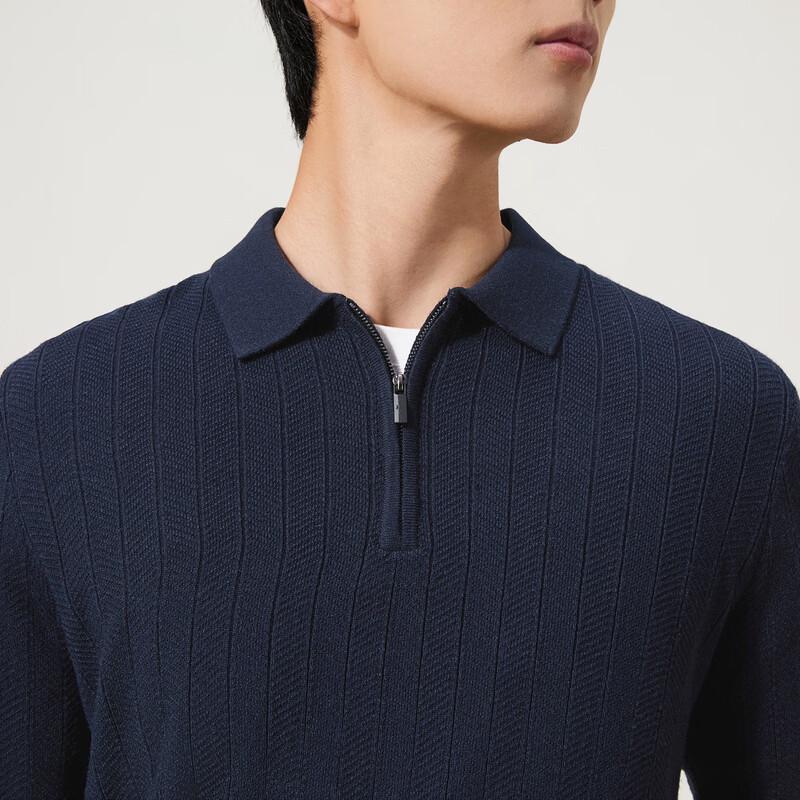 SEVEN Men's Wool-Blend Herringbone Jacquard Polo Sweater