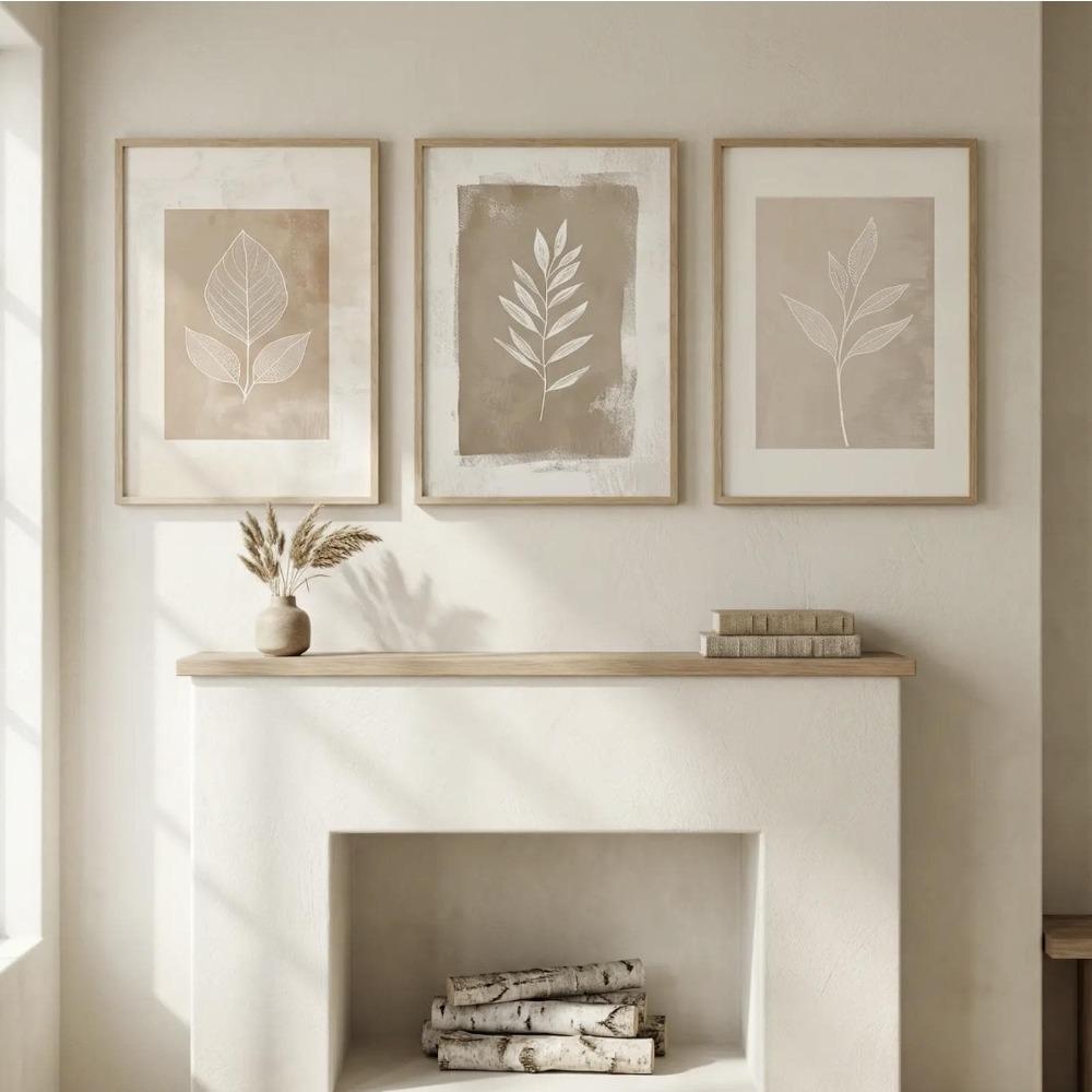 3pcs Frameless Neutral Bohemian Fern Prints,Minimalist Abstract Plant Canvas Decoration, Living Room Bedroom Wall Art Decoration