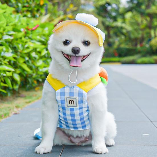 Puppy Summer 3 Piece Outfit Set Adjustable Pet Sun Hat Harness And Leash Set with Cartoon Plush Decor for Cats And Small Medium Dogs