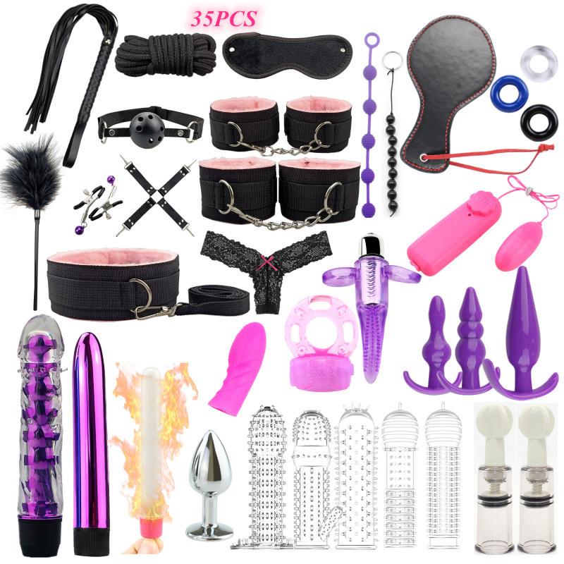 14 Modelle Bondage Set Sexspielzeug für Frauen BDSM Sex Anal Plug Vibrator Sexprodukte für Erwachsene SM Sexspielzeug Nylon Handschellen für Sex