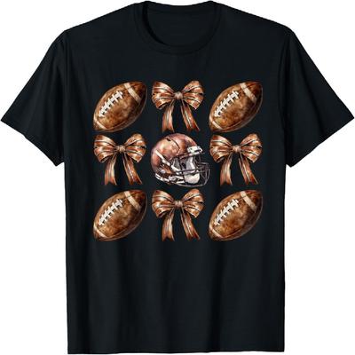 Vintage Football Helmet and Bow Pattern For Game Day T-Shirt