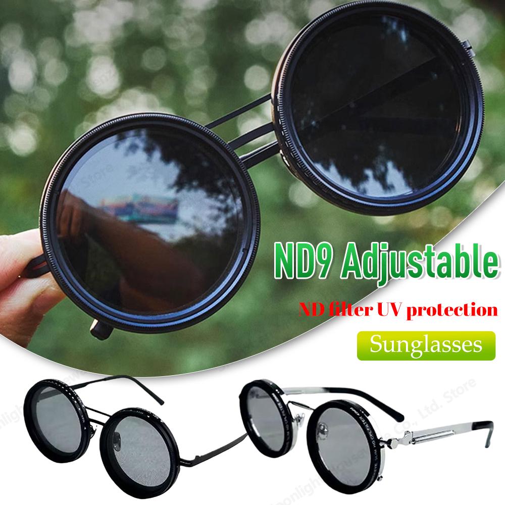 ND9 adjustable dimming sunglasses Retro Punk round men's outdoor fishing UV400 polarized driving sunglasses for Driving Fishing