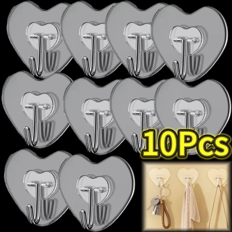 Heart Shape Transparent Hook Non Punching Plastic Love Hangers Holder Self Adhesive Key Towel Multi-Purpose Hook Wall Key Holder