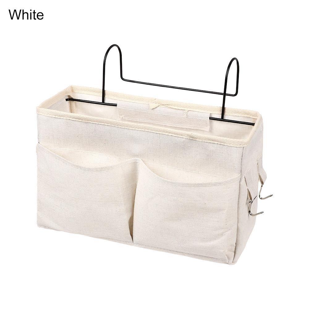 

Canvas Bedside Storage Rack Foldable Multi-Pocket Bedside Hanging Basket Space Saving Adjustable Hook Bedroom Storage Organizer білий