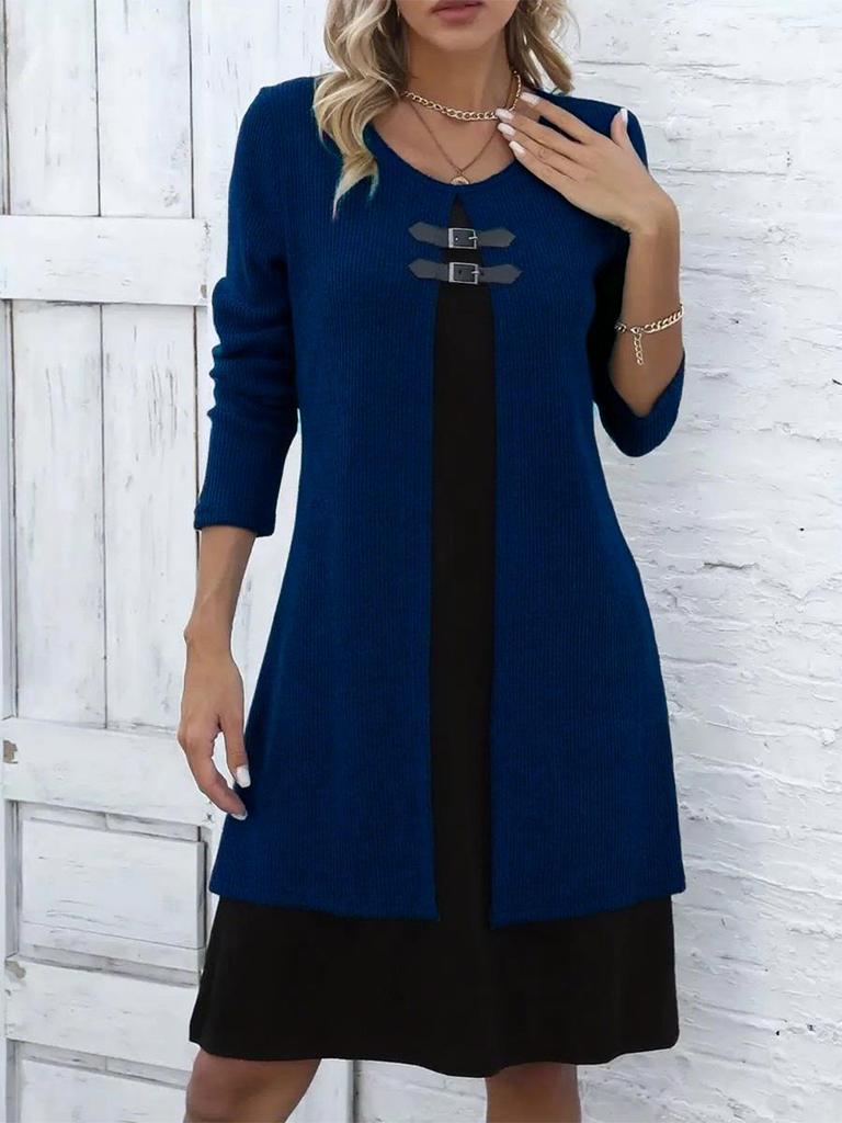 Womens Winter Sweater Dress Crew Neck Long Sleeve Dress Fashion Knitted Street Dresses