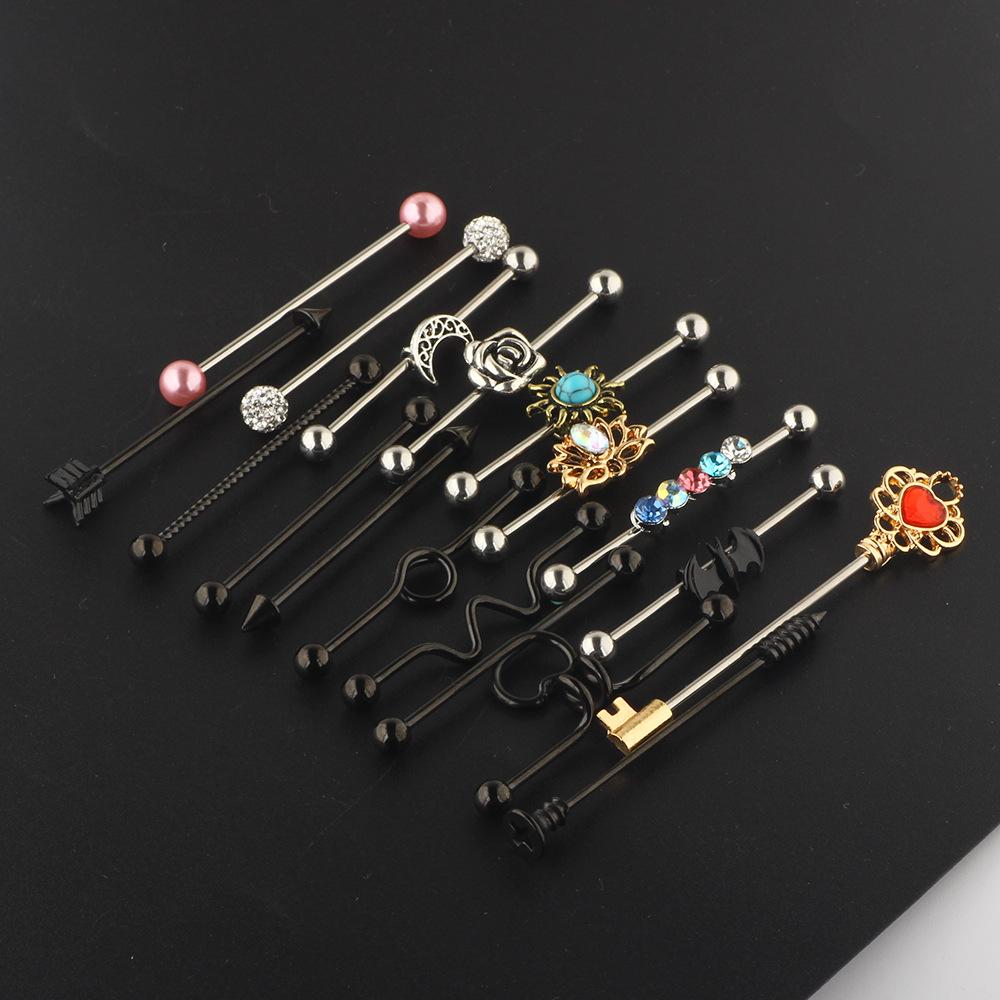 Stainless Steel Barbell Bar Ear Stud Set Piercing Jewelry Earrings