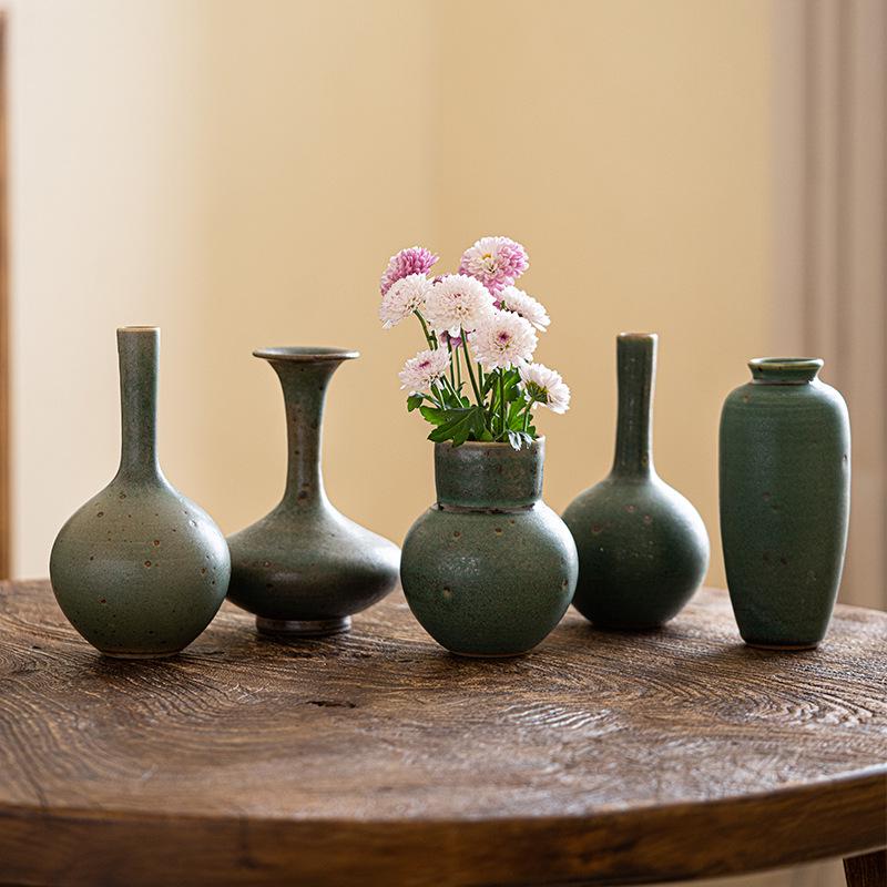 Zen Coarse Pottery Small Vase - Handmade Retro Decor for Office & Study