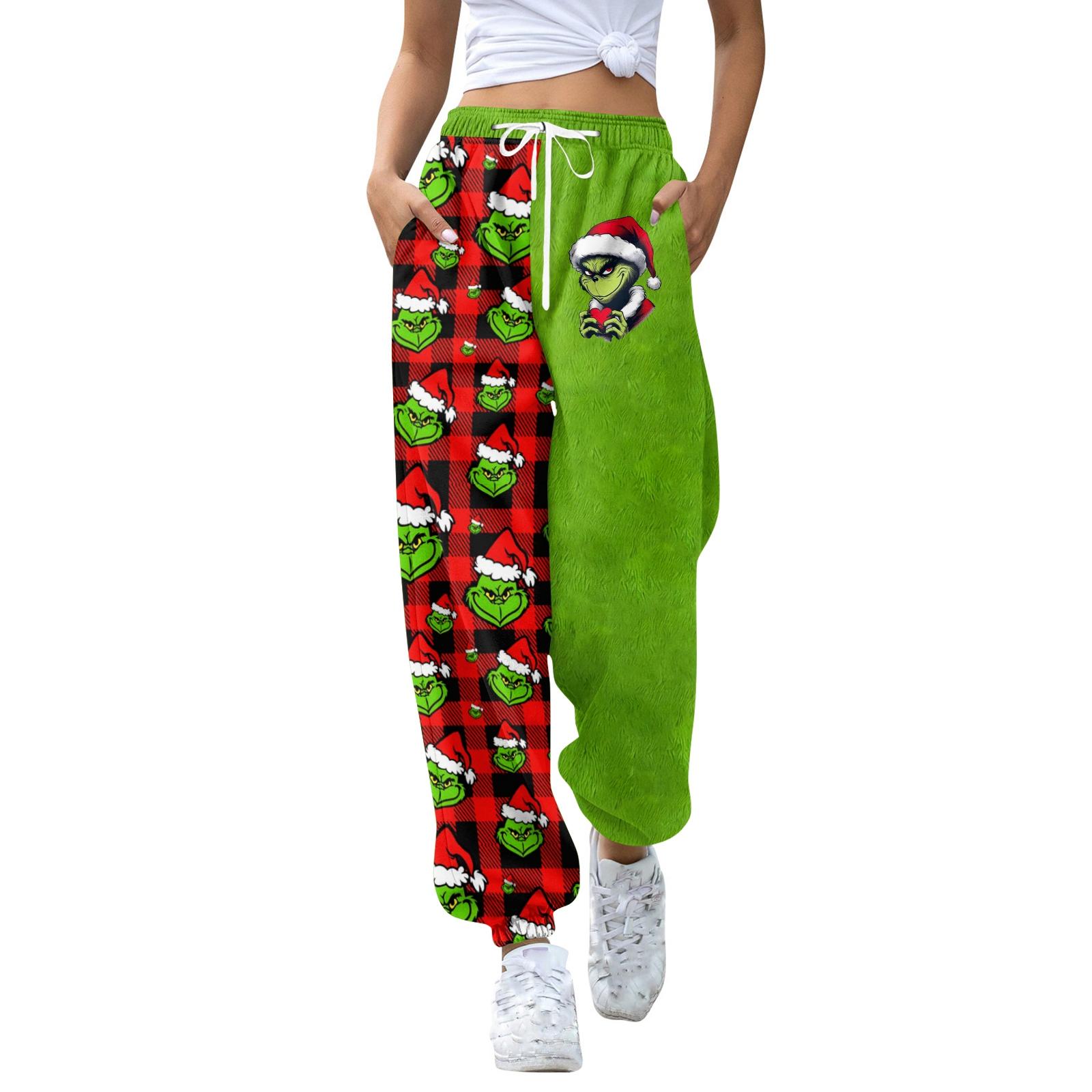

Women s Casual Fashion Christmas Print Sweatpants With Drawstring Waistband And Cuffed Legs XL