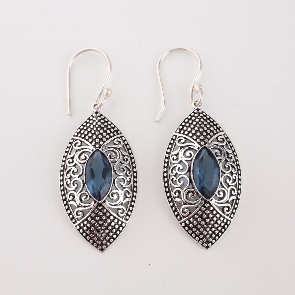 London Blue Topaz Gemstone 925 Sterling Silver Jewelry Dangle Earrings 2.15" CE-20-9