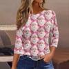 Women's Fashionable Casual Three Quarter Sleeve Christmas Printed Round Neck Top