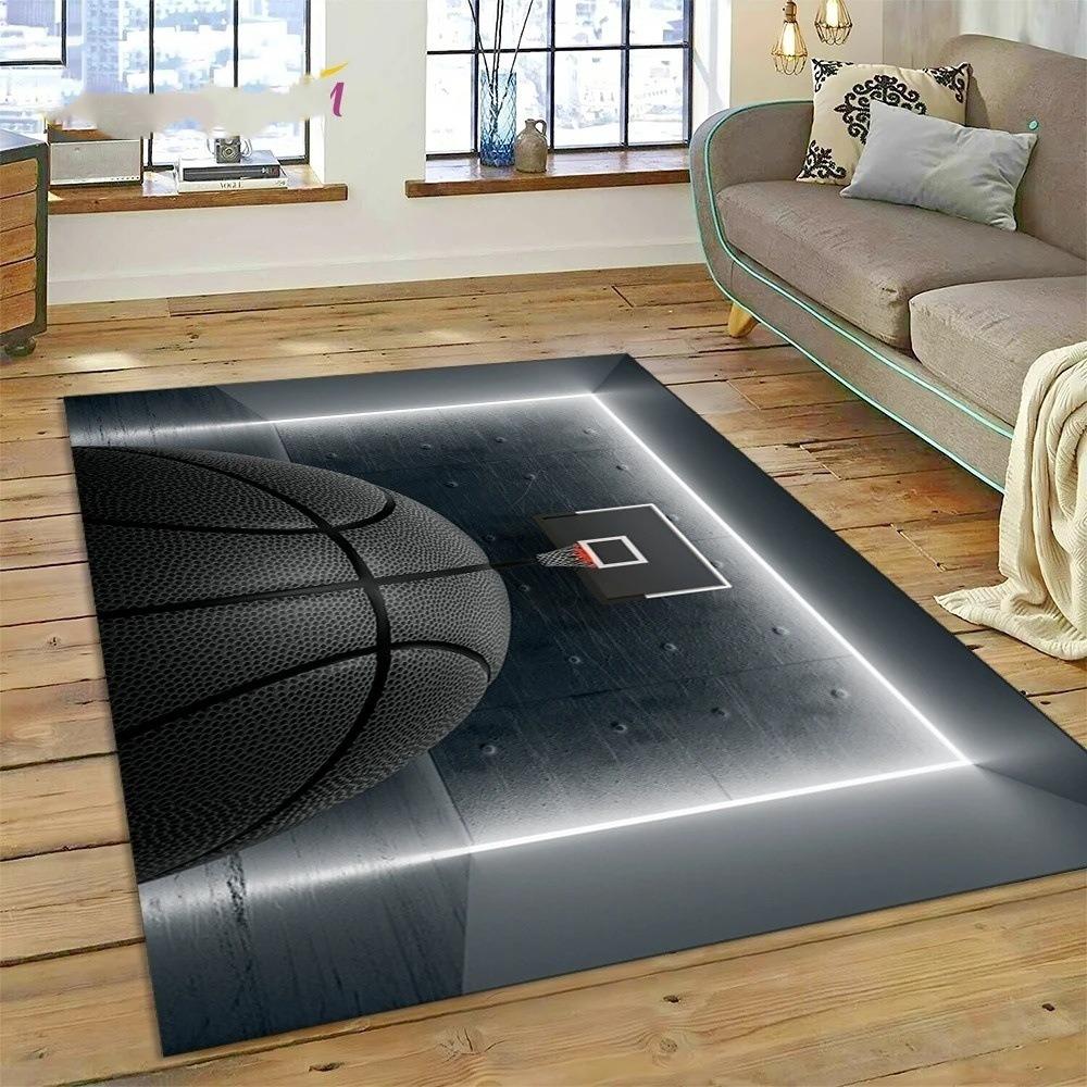 Basketball Pattern Carpet Mat Non-Slip Rug Home Decoration for Sports Fans Living Room Orange Basketball Design Floor Mat