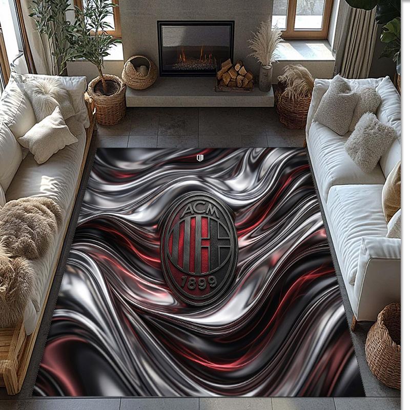 Tapis de zone en flanelle imprimé AC Milan Antidérapant Doux Polyester Tapis de sol Tapis de décoration d'intérieur pour Chambre à coucher Salon Canapé Salle de jeux Décoration de maison