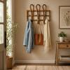 Eco Decx Handcrafted Rattan Wall Hook Organizer with 4 Hooks, Wooden Cane Key Holder for Entryway, Bedroom & Living Room Decor