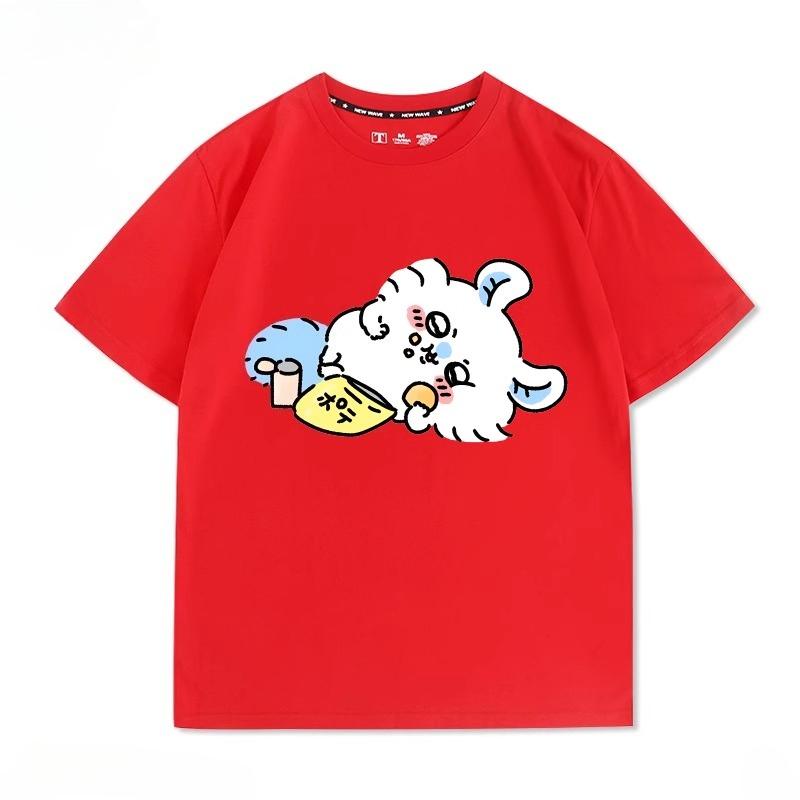Miniso Cartoon Cute Chiikawa Printed Women Men Short-sleeved T-shirt Summer Casual Fashion Cotton Teenagers Loose Clothes