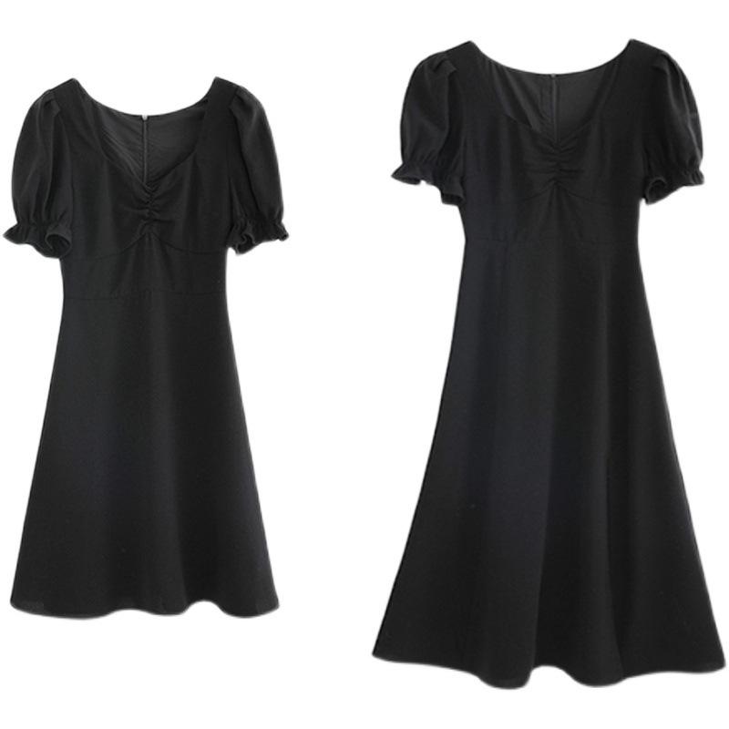 2024 Plus Size French Slit Slimming Black Summer Dress for Women
