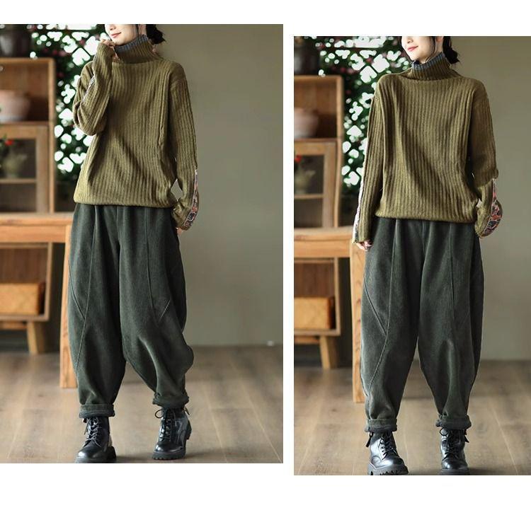 Women's Patchwork Chenille Harem Pants - Autumn/Winter 2024, Thickened Velvet for Warmth, Versatile Casual Slim Fit.