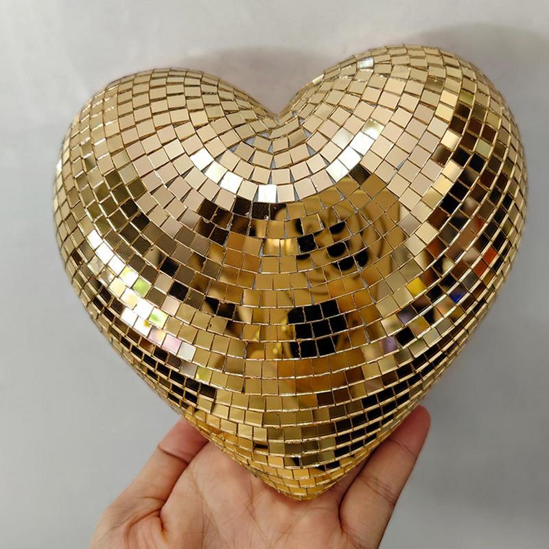 1pc Heart Shape Disco Ball Reflective Glass Foam Party Atmosphere Hanging Decorations Disco Ball With Chain Party Supplies