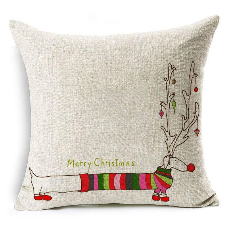 Luxurious 18'' Dachshund Printed Christmas Linen Cushion Cover For Chic Home Decor