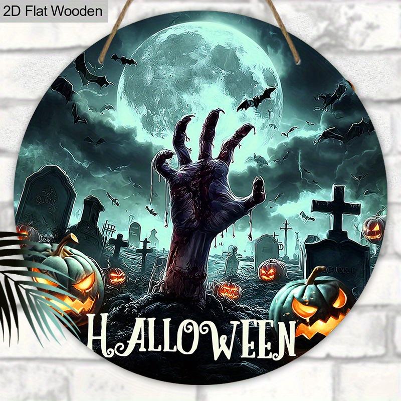 Wooden Halloween Sign with Skull Hand Pattern - Unique Wall Pediments - Ideal for Front Door, Yard, Porch, Room Decor