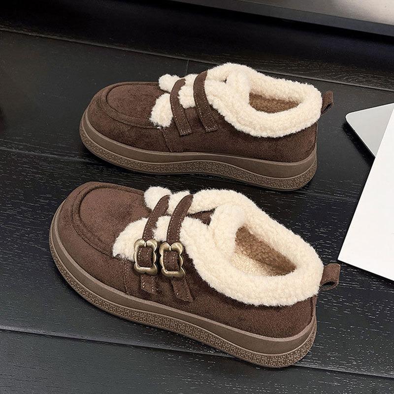 Leather women's shoes winter new velvet thermal cotton shoes thick-soled fluffy women's snow boots