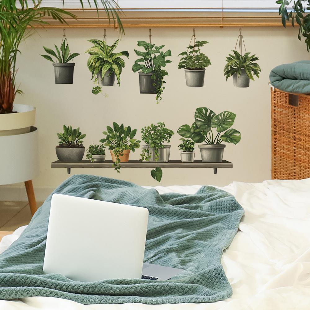 Hanging Basket Greenery Hanging Bedroom Living Room Home Background Landscaping Decoration Wall Stickers