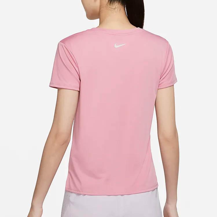 Nike Koszulka z nadrukiem logo, okrągły dekolt, szybkoschnąca, krótki rękaw, damskie topy, różowa DR7570-630
