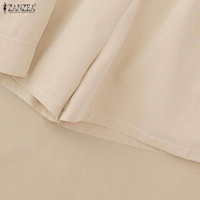 ZANZEA Zweiteiliges Sommer-Set aus langärmeliger Bluse und Shorts für Damen
