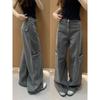 American Style Cement Gray High Waist Wide Leg Denim Jeans for Women - Plus Size Slimming Loose Fit (Autumn 2025)