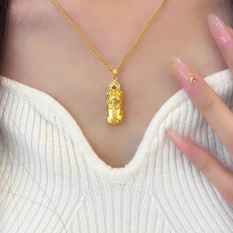 Gold-Plated Necklace: Strong Color Preservation, Pixiu Vajra Design, Diamond Pendant, Stackable Luxury Clavicle Chain, Wei Xue-Inspired Style