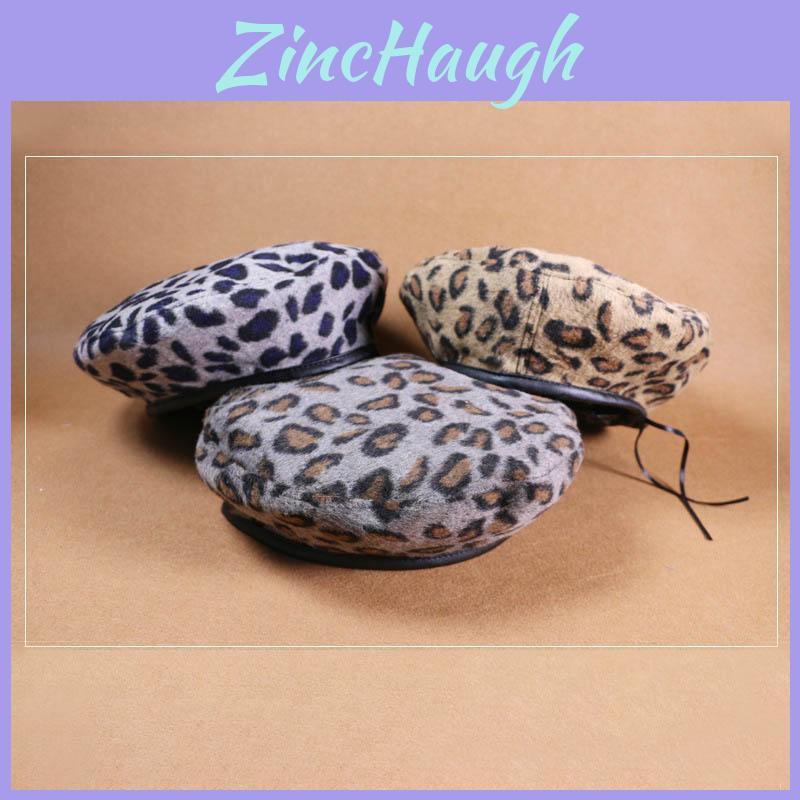 Women Vintage Leopard Print Wool Soft Winter Warm Beret Classic Beanie Hat