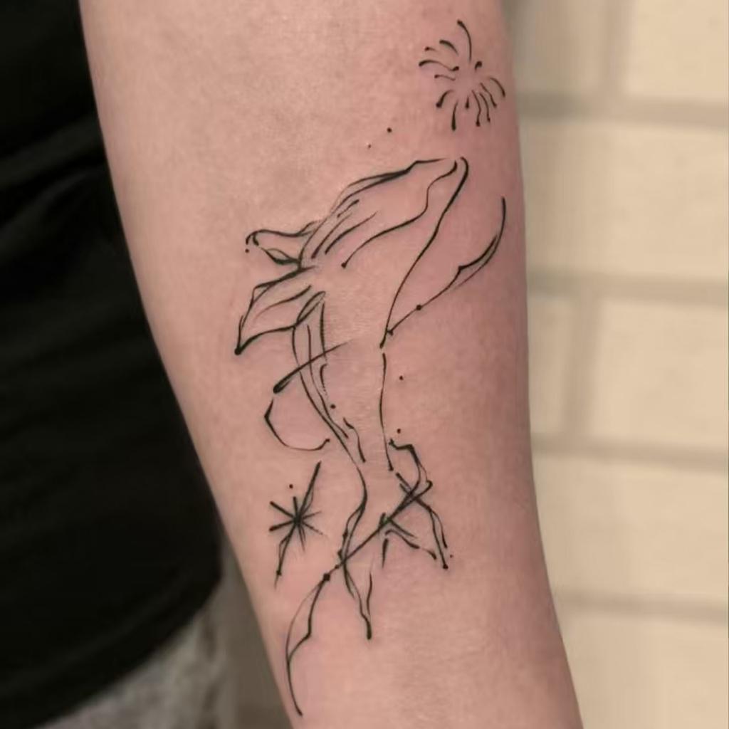Line Whale Fireworks Tattoo Sticker, Waterproof And Long-Lasting, Women'S Arm Gentle And Advanced Simulation Tattoo