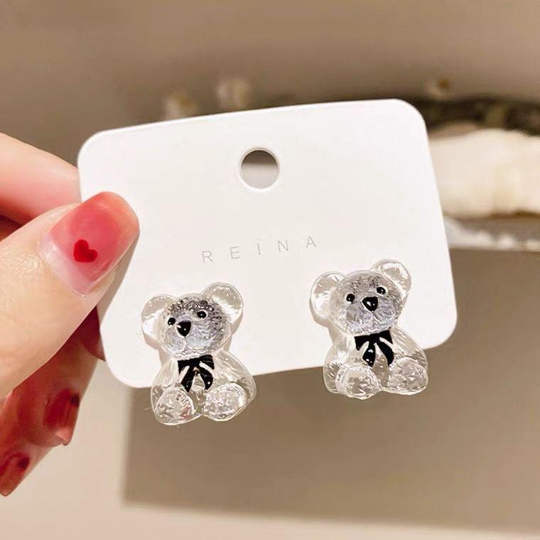 Korea Dongdaemun Eding Personality Transparent Bear Earrings Female Cute Temperament Design Trendy Earrings